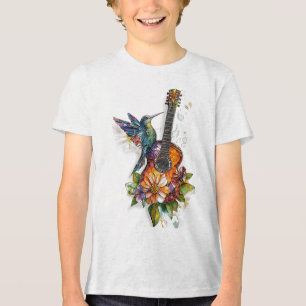 Hummingbird Guitar Floral Musician Naturol Lover B Tri-Blend Shirt