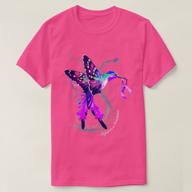 Hummingbird hält Lila Ribbon-Alzheimer-Kriege T-Shirt (Design vorne)