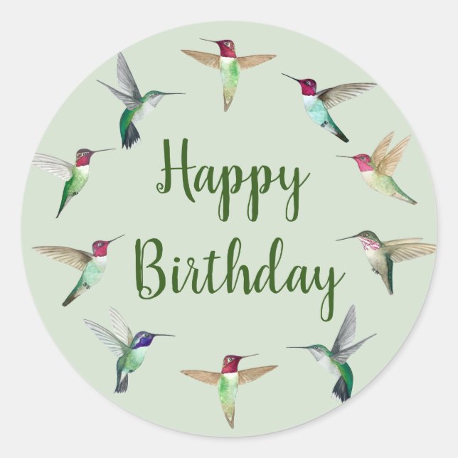 Hummingbird Happy Birthday Classic Round Sticker (Vorderseite)