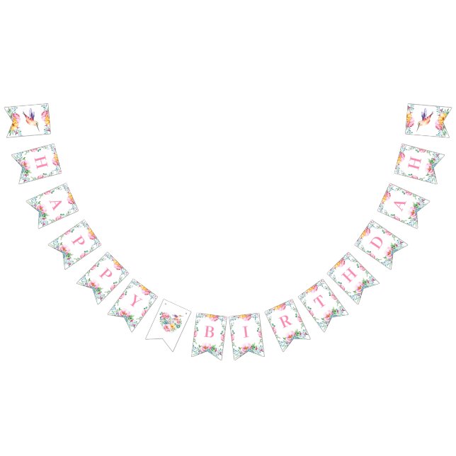 Hummingbird Happy Birthday Girl Bunting Banner (Alle)