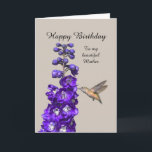 Hummingbird Happy Birthday Mother Karte<br><div class="desc">"Hummingbird Happy Birthday Grandtochter" von Catherine Sherman.
Ein Kolibris-Nektar aus einem lila Delphinium schafft einen schönen Geburtstag.</div>