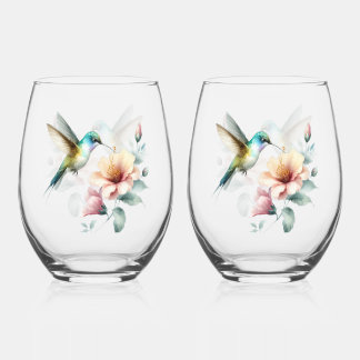 Hummingbird Harmonie mit Eleganter Hibiskus Weinglas Ohne Stiel