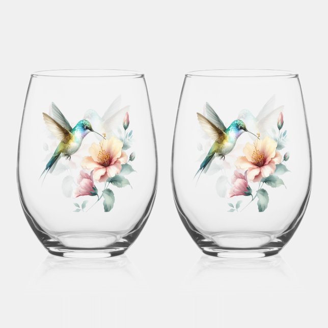 Hummingbird Harmonie mit Eleganter Hibiskus Weinglas Ohne Stiel (Vorderseite)