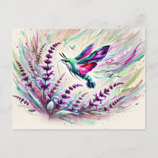 Hummingbird Hawk-Moth mit Schnitte in Ölgemälden Postkarte (Vorderseite)