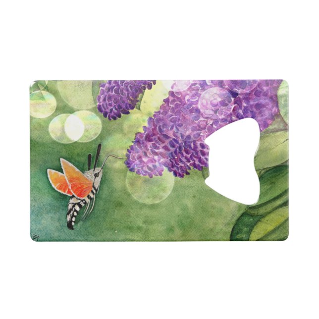 Hummingbird Hawk Moth und Lilacs Geldbeutel Flaschenöffner (Vorderseite (Horizontal))