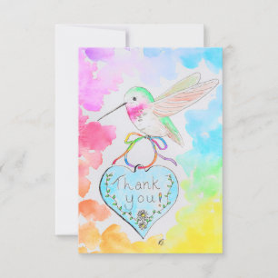 Hummingbird, Heart and Rainbows Dankeschön Karte