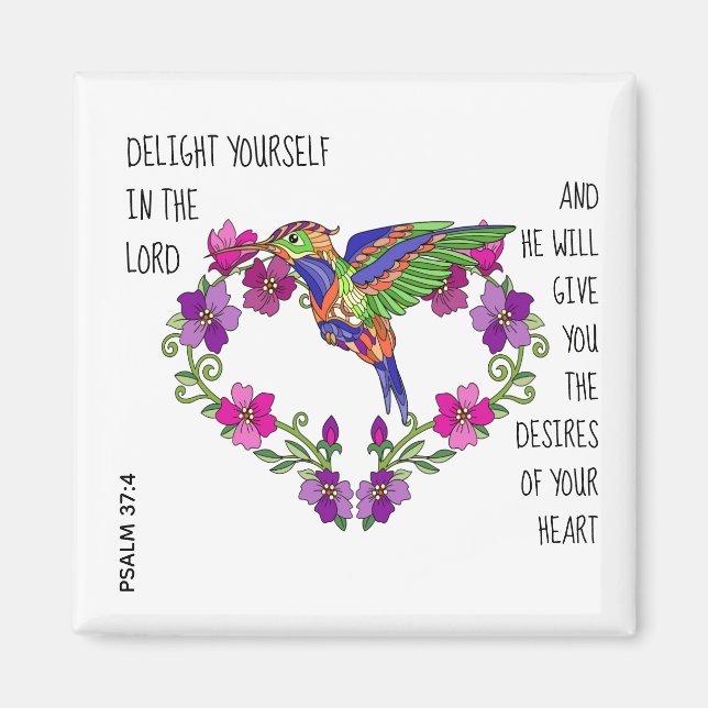 Hummingbird & Heart, W Vers aus Psalm 37:4 Magnet (Vorne)