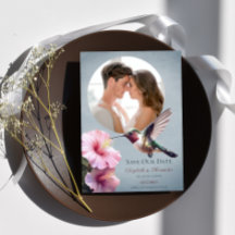 Hummingbird & Hibiskus Foto Save the Date | Blau
