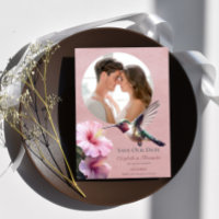Hummingbird & Hibiskus Foto Save the Date Rosa