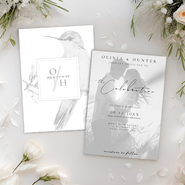 Hummingbird Hochzeit in Schwarz-Weiß-Foto Einladung (Von Creator hochgeladen)