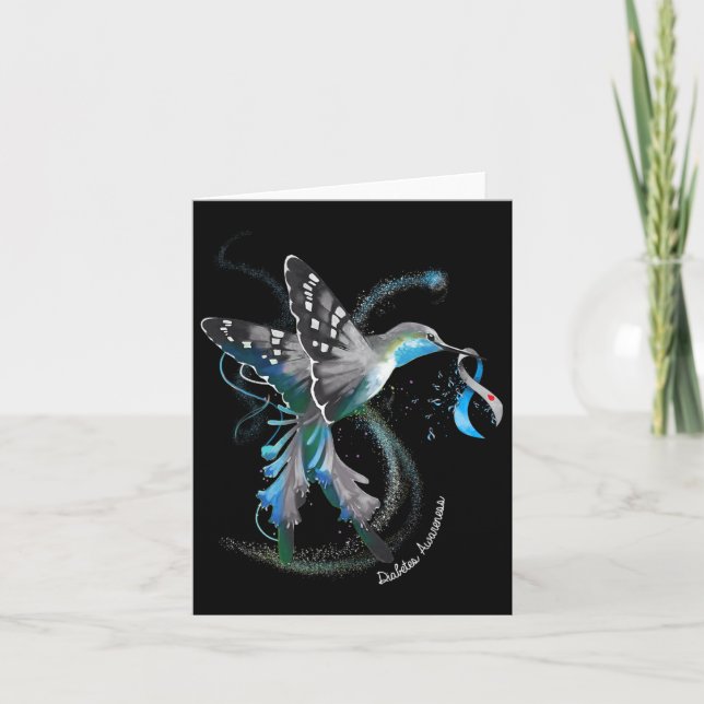 Hummingbird Holding Gray Blue Ribbon T1d Diabetes Karte (Vorderseite)
