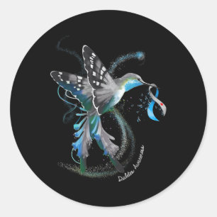 Hummingbird Holding Gray Blue Ribbon T1d Diabetes Runder Aufkleber