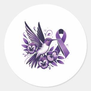 Hummingbird Holding Lila Pansy Ribbon Heimer Awa Runder Aufkleber