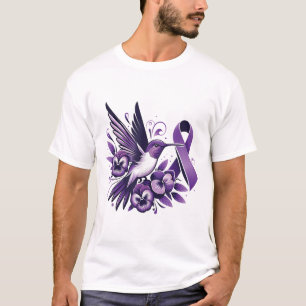 Hummingbird Holding Lila Pansy Ribbon Heimer Awa T-Shirt