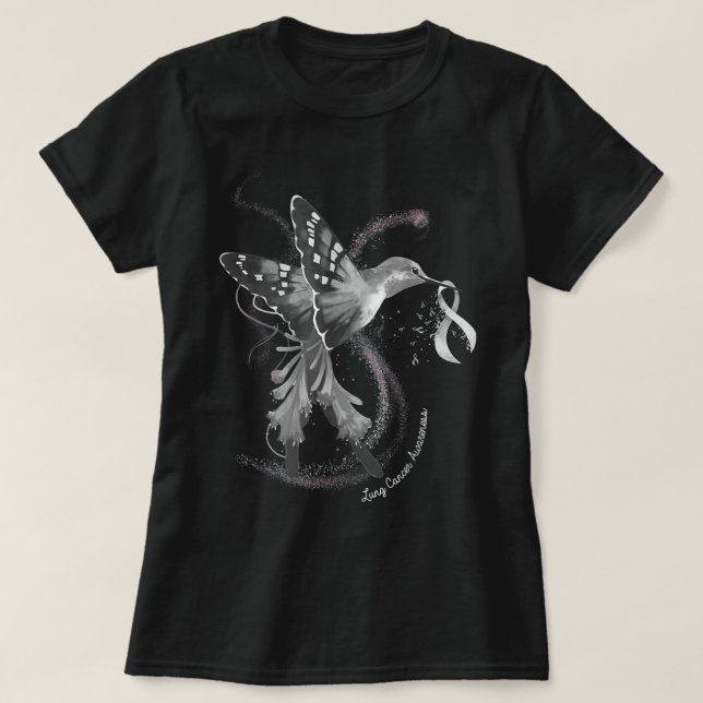 Hummingbird Holding White Ribbon Lung Cancer Aware T-Shirt (Design vorne)