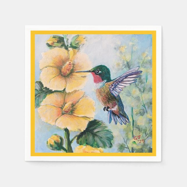 Hummingbird & Hollyhocks Paper & Cloud Napkins Serviette (Vorderseite)
