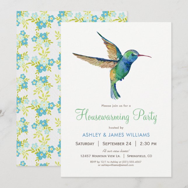 Hummingbird Housewarming Party Einladung (Vorne/Hinten)