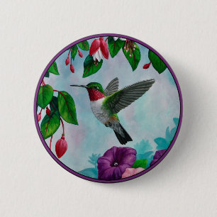 Hummingbird im Blumengarten Button