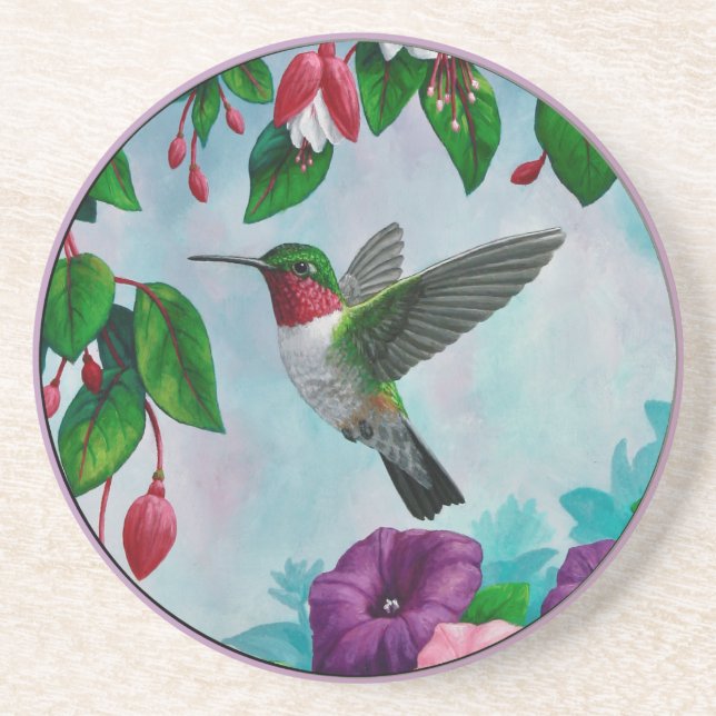 Hummingbird im Blumengarten Untersetzer (Vorne)