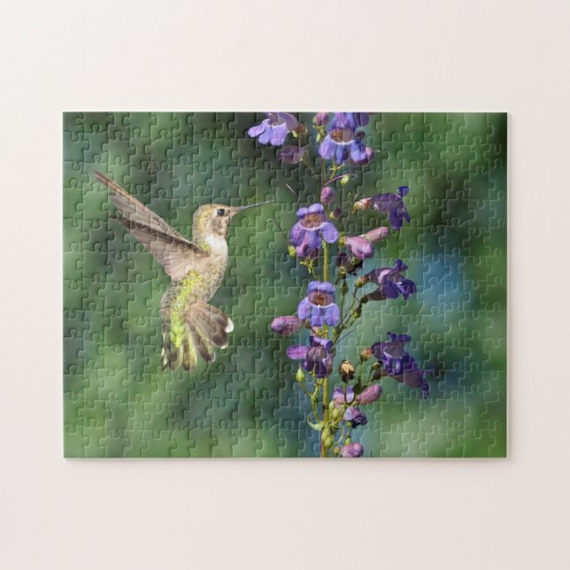 Hummingbird im Flug mit Blume Jigsaw Puzzle (Horizontal)