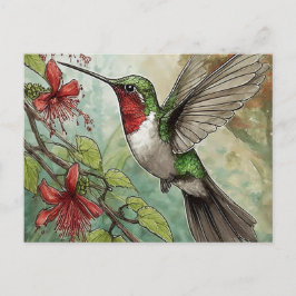 Hummingbird im Flug mit Rotem Trumpet Postkarte