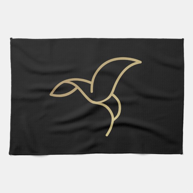 Hummingbird im Monoline Style - Gold im Schwarzen  Geschirrtuch (Horizontal)