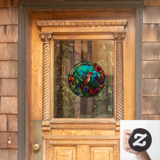 Hummingbird In den Blume Imitate erhalten Fensteraufkleber (Haustür)