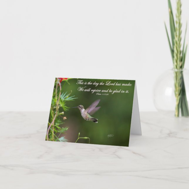 Hummingbird in Flight Psalm 118:24 Bibelverse Karte (Vorderseite)