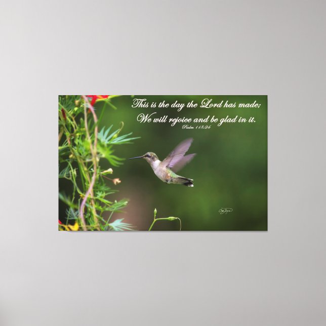 Hummingbird in Flight Psalm 118:24 Bibelverse Leinwanddruck (Vorderseite)