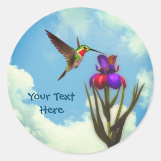 Hummingbird Iris Blume Personalisiert Runder Aufkleber