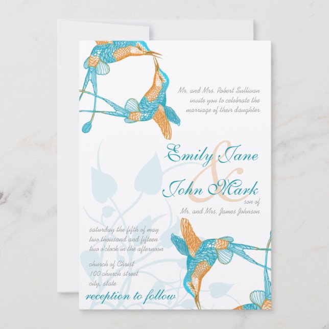 Hummingbird Kiss Love Birds Wedding Einladung (Vorderseite)