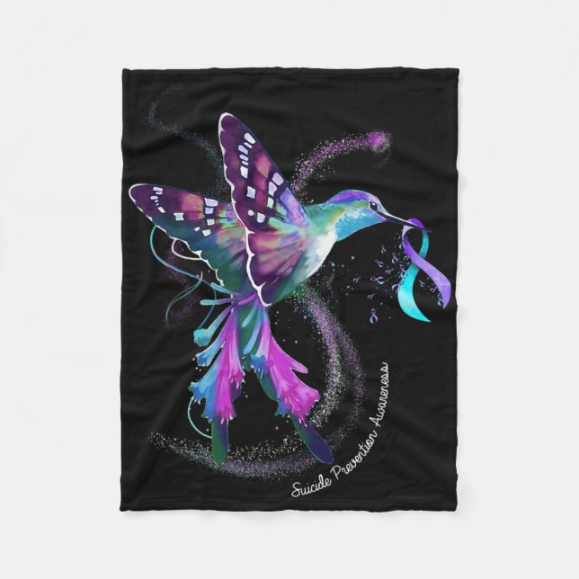 Hummingbird Lila Blue Ribbon Suizidverhütung Fleecedecke (Vorderseite)