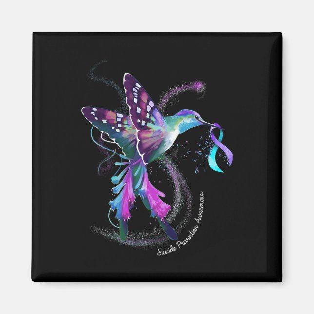 Hummingbird Lila Blue Ribbon Suizidverhütung Magnet (Vorne)