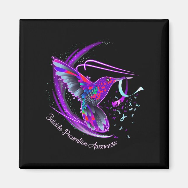 Hummingbird Lila Blue Ribbon Suizidverhütung Magnet (Vorne)