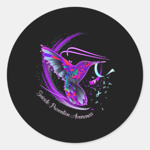 Hummingbird Lila Blue Ribbon Suizidverhütung Runder Aufkleber