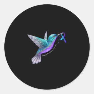 Hummingbird Lila Blue Ribbon Suizidverhütung Runder Aufkleber