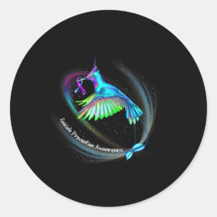 Hummingbird Lila Blue Ribbon Suizidverhütung Runder Aufkleber