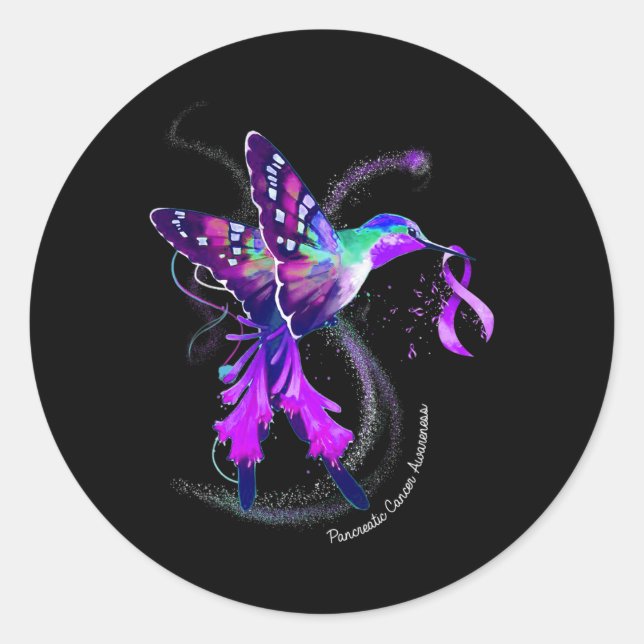 Hummingbird Lila Ribbon Bauchspeicheldrüsenkrebs A Runder Aufkleber (Vorderseite)