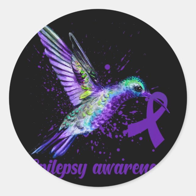 Hummingbird Lila Ribbon Epilepsy Sensibilisierungs Runder Aufkleber (Vorderseite)