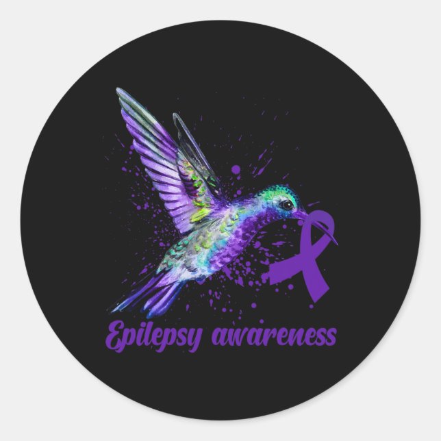 Hummingbird Lila Ribbon Epilepsy Sensibilisierungs Runder Aufkleber (Vorderseite)