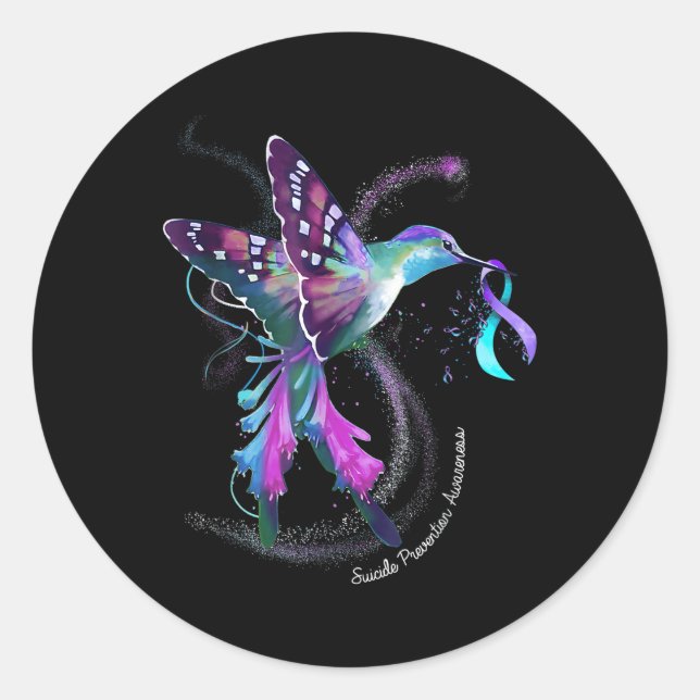 Hummingbird Lila Ribbon Suicide Prevention Aware Runder Aufkleber (Vorderseite)