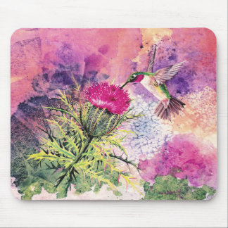 Hummingbird Lila Thistle Art Print Mousepad