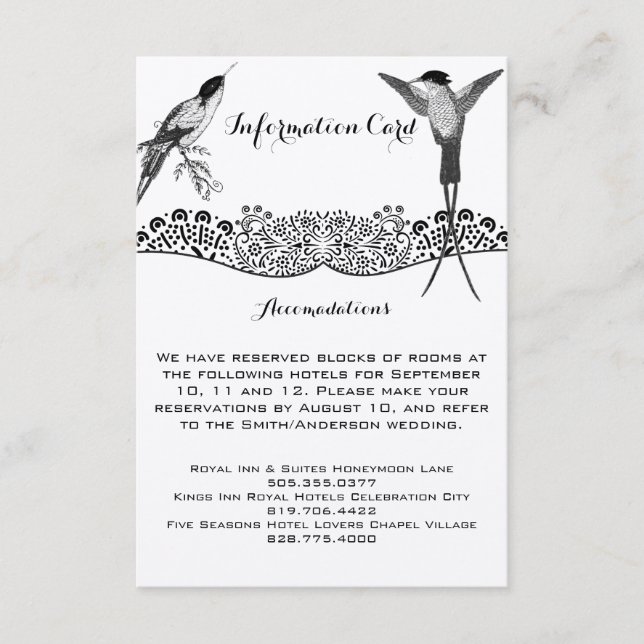 Hummingbird Love Bird Hochzeitsinformationen Begleitkarte (Vorderseite)