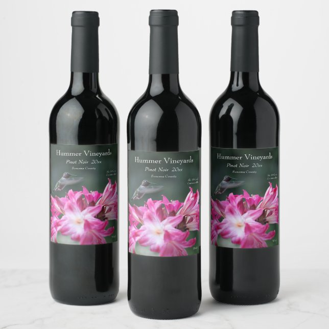Hummingbird mit Belladonna-Lilien Weinetikett (Flaschen)