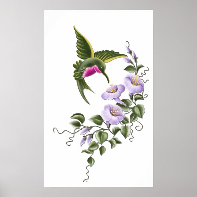 Hummingbird mit Blume 1 Print Poster (Vorne)
