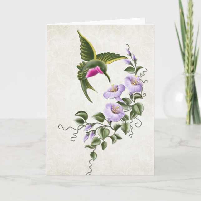Hummingbird mit/Blume 2 Leergrüßkarte Karte (Vorderseite)