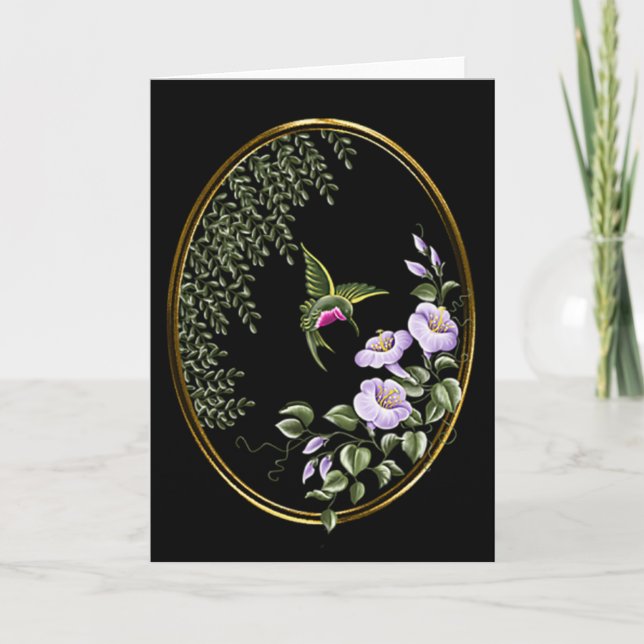 Hummingbird mit/Blume 3 Leere Grußkarte Karte (Vorderseite)
