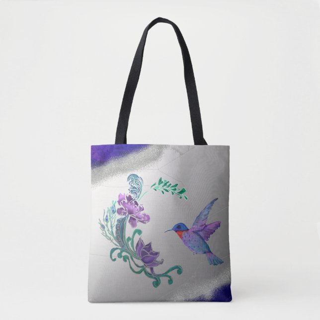 Hummingbird mit Blume im Geode-Hintergrund Tasche (Vorderseite)