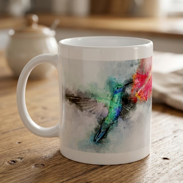 Hummingbird mit Blume Wasserfarbe - 01 Kaffeetasse (Vibrant Hummingbird Watercolor Floral Art Print. Coffee Mug)