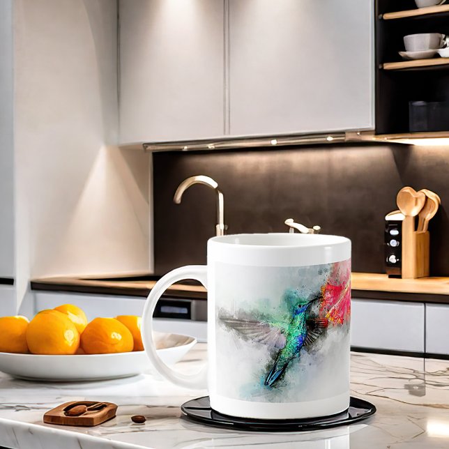 Hummingbird mit Blume Wasserfarbe - 01 Kaffeetasse (Von Creator hochgeladen)